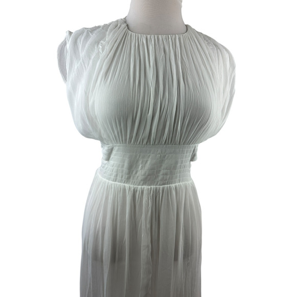 NWT ZARA Pleated Chiffon Maxi Dress Side Cutout Detail in White Women's Size XS - Picture 4 of 16